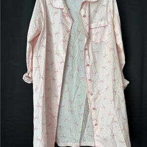 Gal Meets Glam Pink Button-Up Long Shirt with Bow Pattern Pajamas